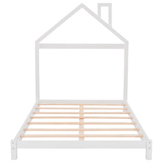 HAOYYE Full Size Wood Platform Bed with House-shaped Headboard (White) Sturdy Space-Saving Heavy Duty Modern Design Easy Assembly Durable Stylish Home Furniture Versatile