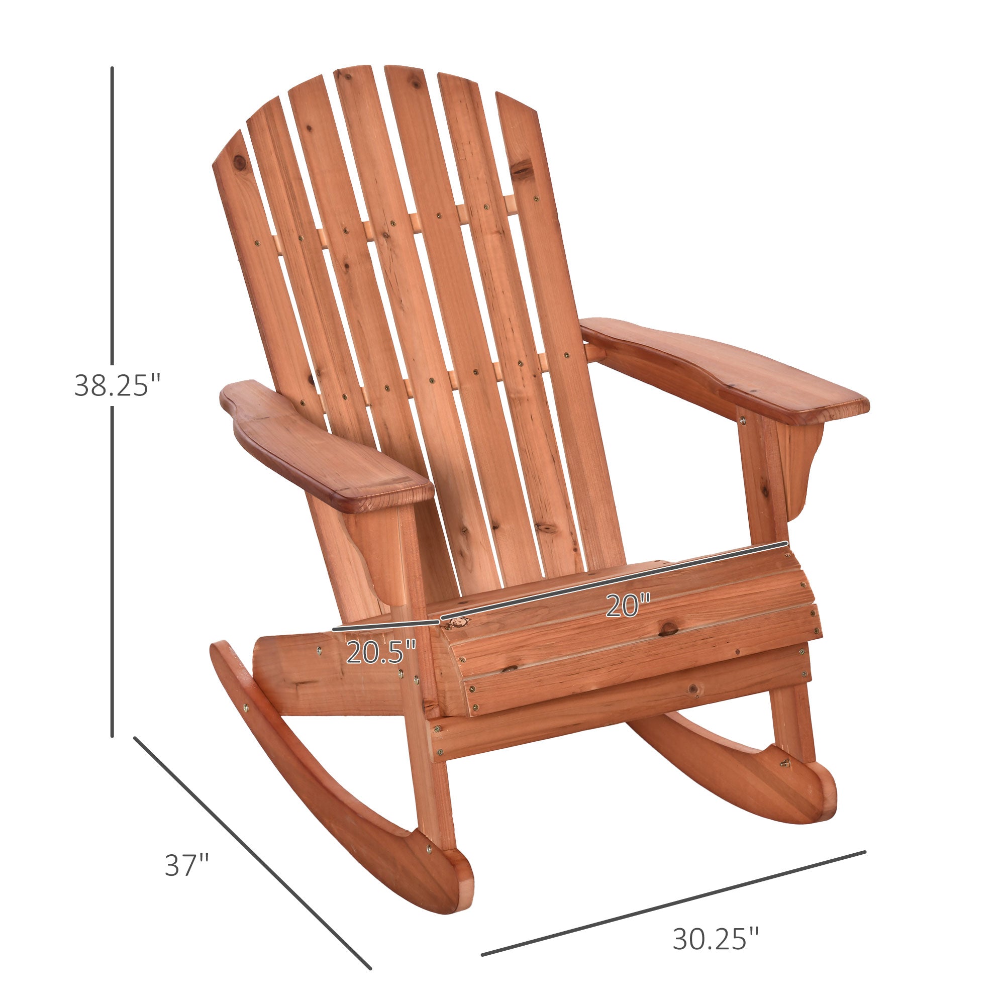 HAOYYE Teak Rocking Chair Made From Solid Weather-Resistant Fir Wood With Painted Finish, Featuring Wide Ergonomic Seat And Fan-Shaped Backrest For Superior Comfort, Slatted Design For Quick Drainage, Ideal For Porch Balcony Backyard Relaxation