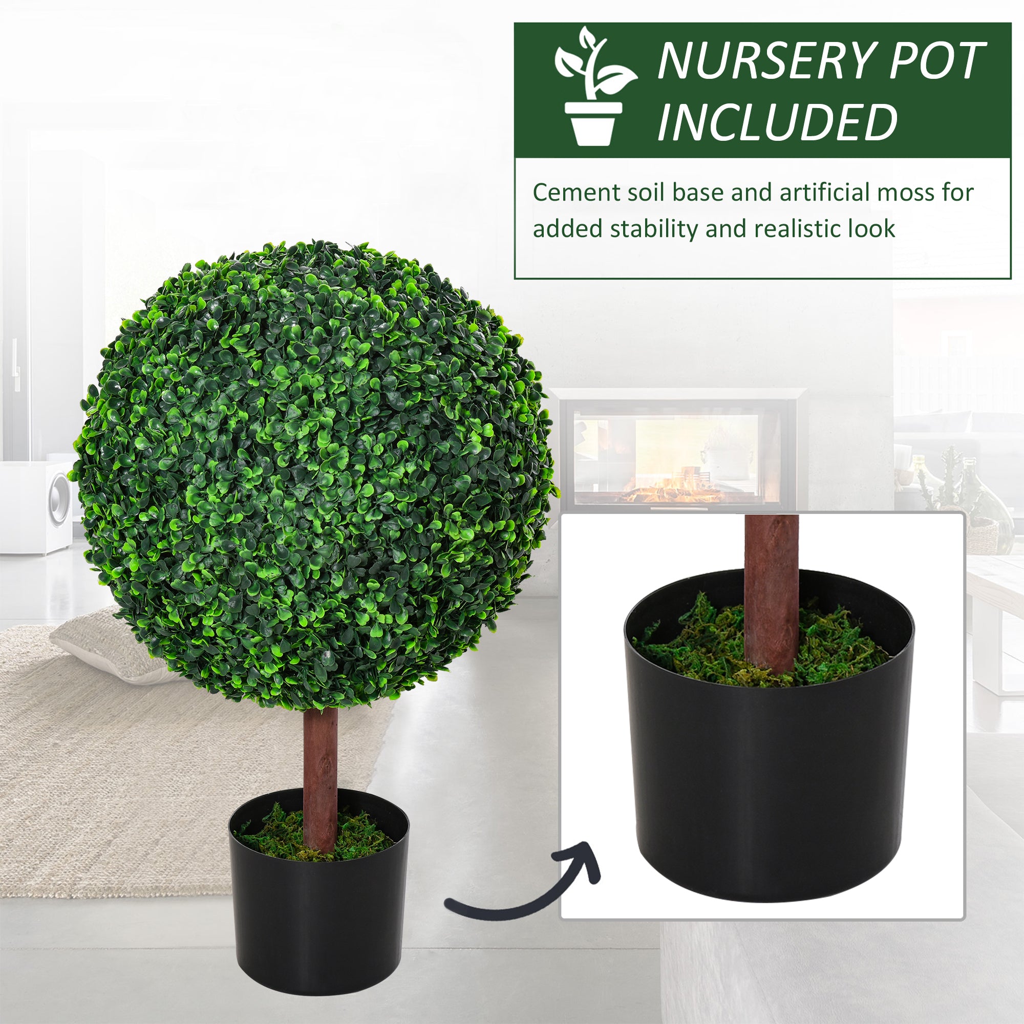 HAOYYE 23.5" Artificial Boxwood Topiary Ball Tree, Fake Decorative Plant, Nursery Pot Included for Home, Balcony, Backyard and Garden Sturdy Space-Saving Heavy Duty Modern Design Adults Dorm Room