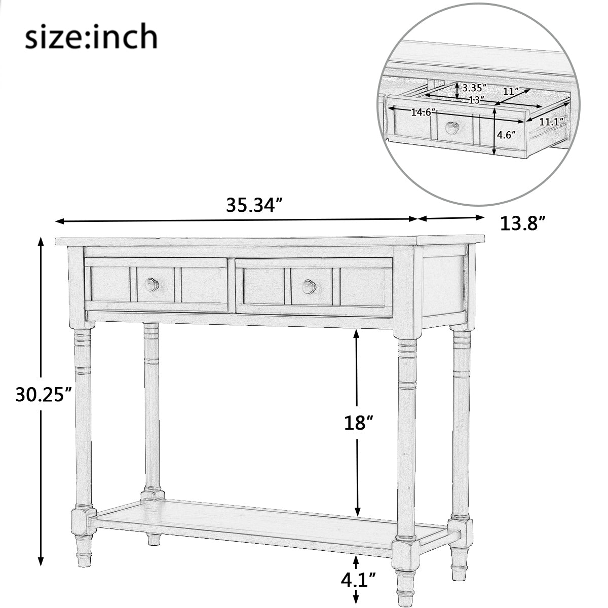 HAOYYE Daisy Series Console Table, Traditional Design with Two Drawers and Bottom Shelf, Ivory White, Sturdy Space-Saving Construction, Heavy Duty Design, Easy Assembly, Durable and Stylish Home Furniture, Versatile for Living Room or Entryway