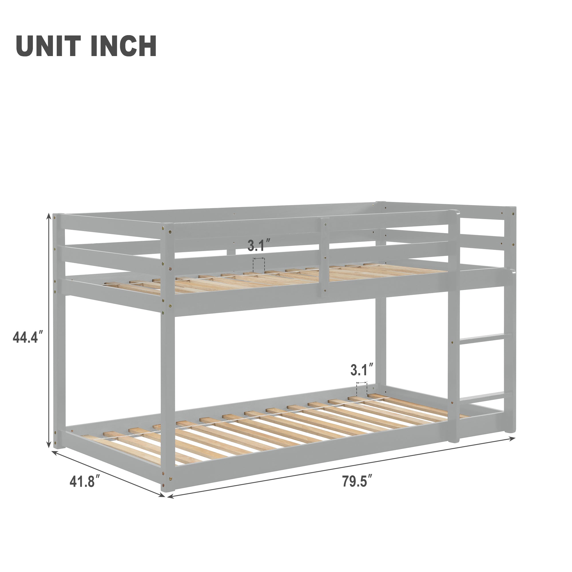 HAOYYE Twin over Twin Floor Bunk Bed,Grey(Old SKU:W50437208) Sturdy Space-Saving Heavy Duty Modern Design Adults Dorm Room Easy Assembly Bedroom Furniture