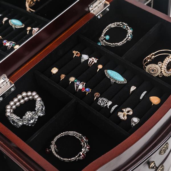 HAOYYE Jewelry Armoire with Mirror, 8 Drawers and 16 Necklace Hooks, 2 Side Swing Doors, Brown, Soft Cozy Warm Flannel Fleece Home Decor, Luxury Comfortable Unique Design, Premium Quality Decorative Storage Cabinet for Jewelry and Accessories