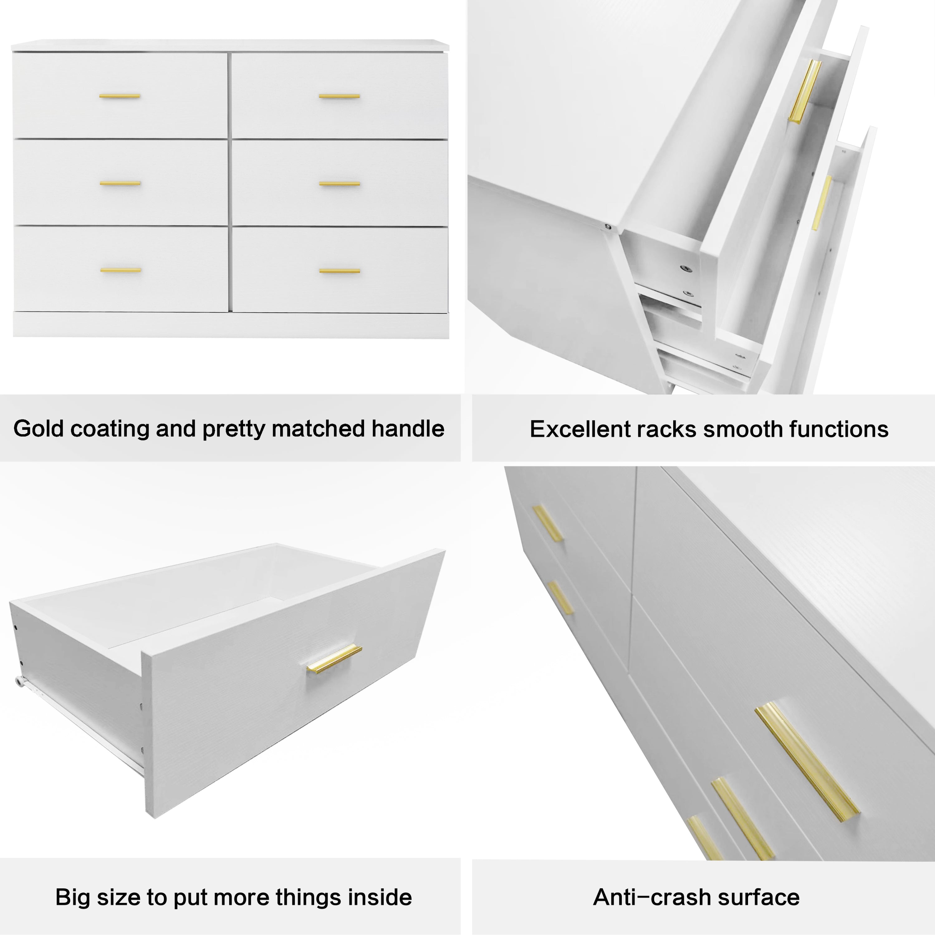 HAOYYE Modern White 6-Drawer Dresser, Wide Storage Chest Of Drawers For Bedroom, Sturdy Space-Saving Heavy Duty Design, Perfect For Adults And Dorm Rooms, Easy Assembly