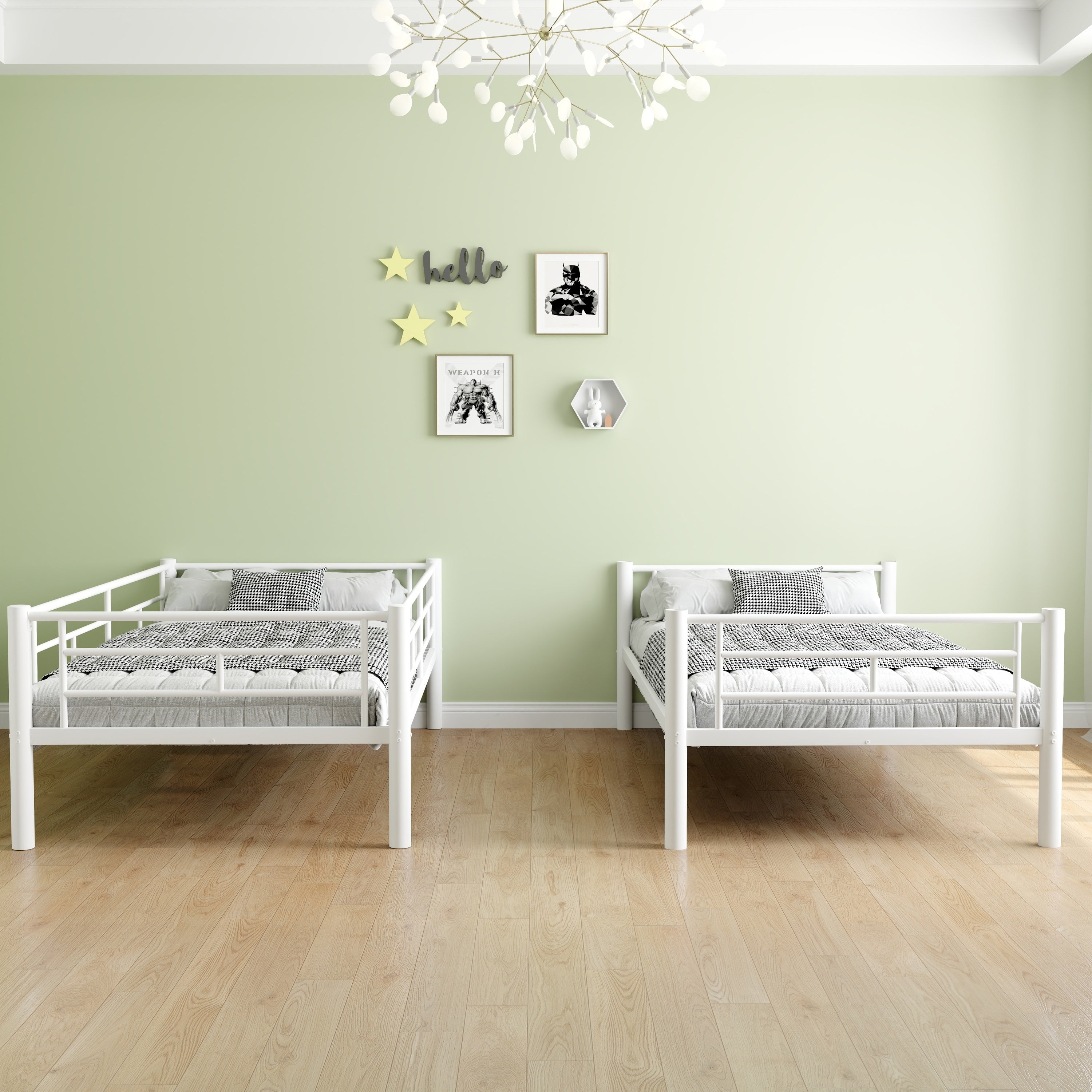 HAOYYE Bunk Bed Twin Over Twin Size with Ladder and high Guardrail, Able to Split, Metal Bunk Bed, Storage Space, Noise Free,White Sturdy Space-Saving Heavy Duty Modern Design Adults Dorm Room