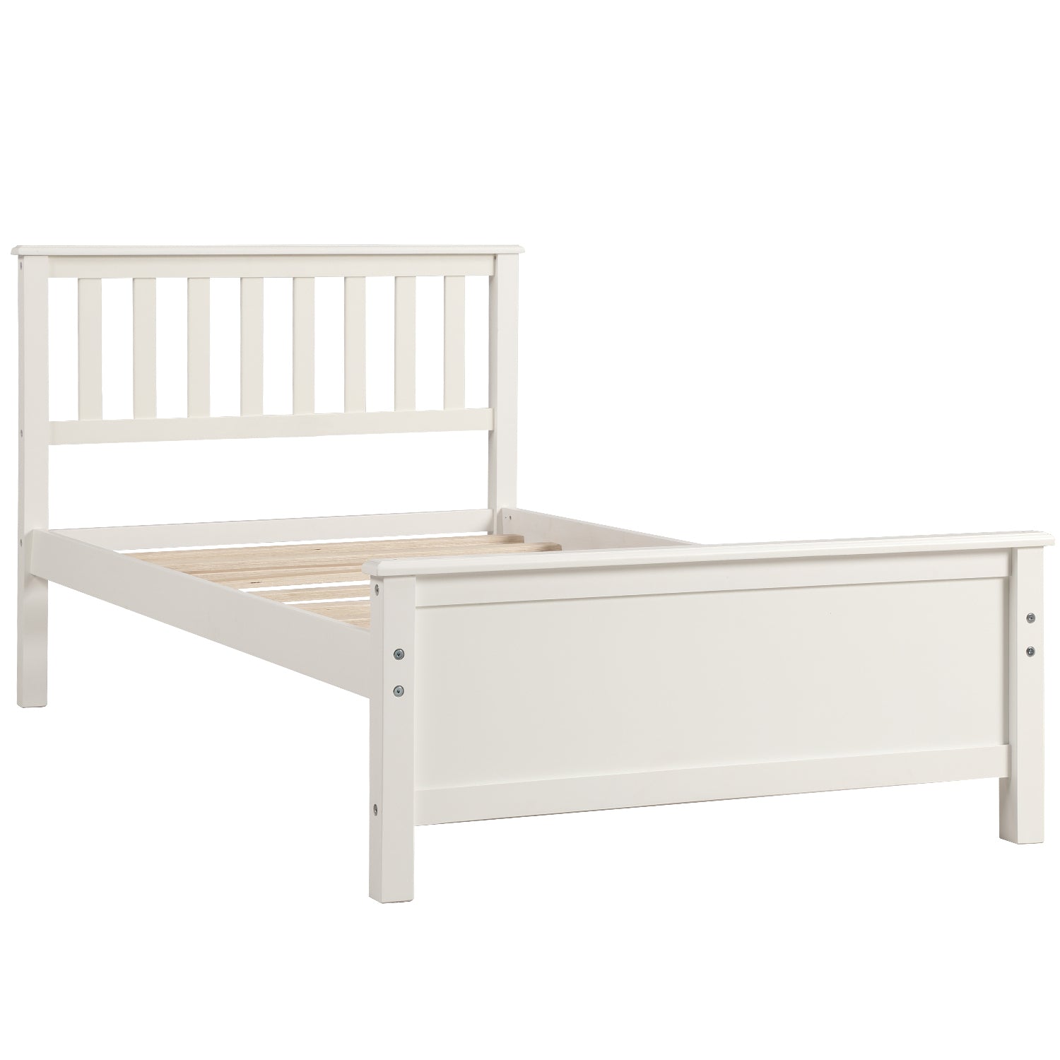HAOYYE Twin Size Wood Platform Bed with Headboard,Footboard and Wood Slat Support, White Sturdy Space-Saving Heavy Duty Modern Design Easy Assembly Durable Stylish Home Furniture Versatile