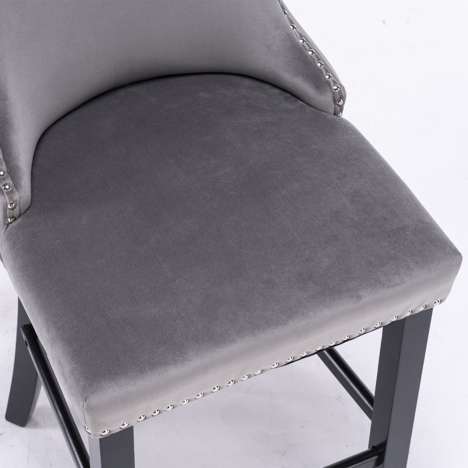 HAOYYE Contemporary Velvet Upholstered Wing-Back Barstools with Button Tufted Decoration and Wooden Legs, and Chrome Nailhead Trim, Leisure Style Bar Chairs,Bar stools, Set of 2 (Gray),SW1824GY