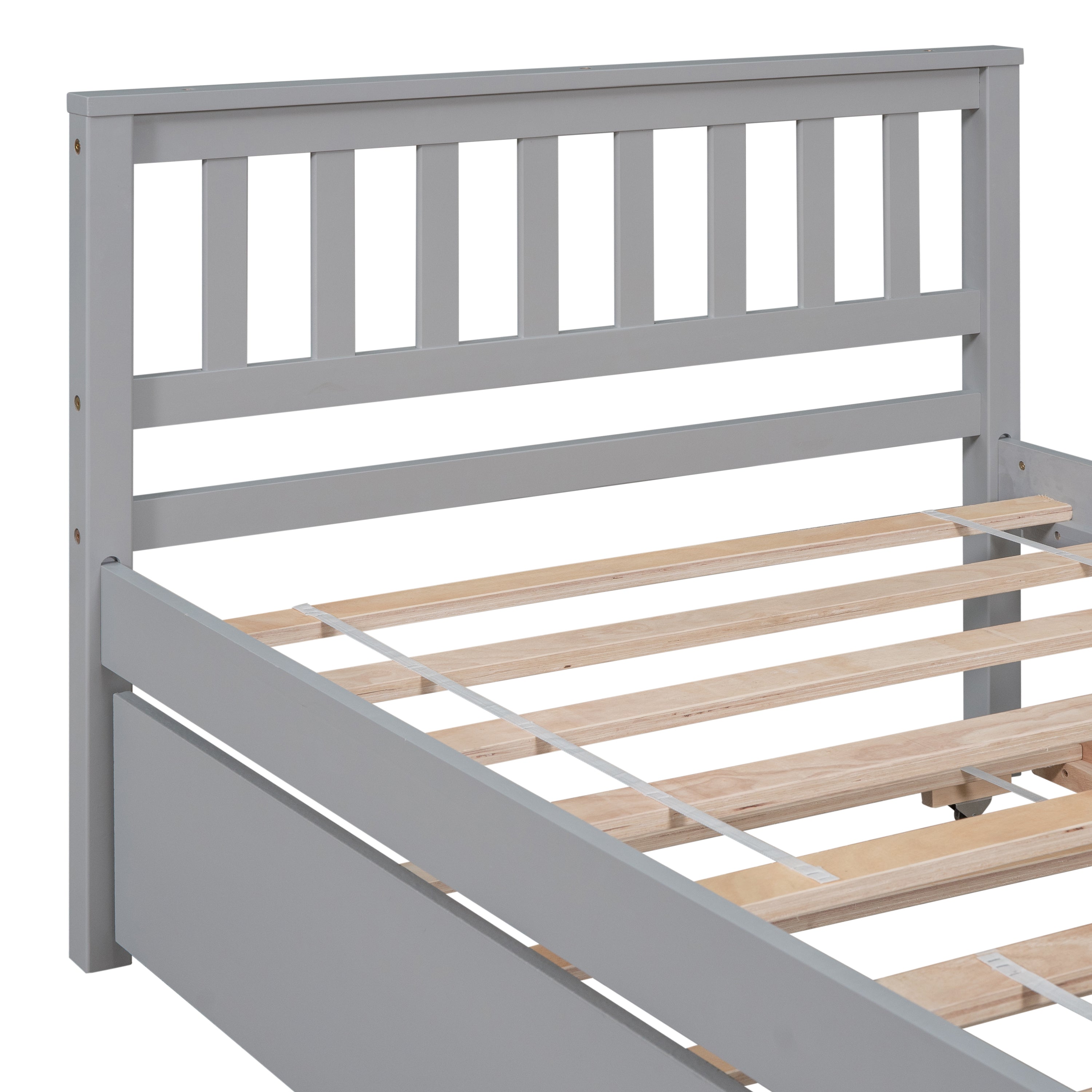 HAOYYE Twin Bed with Trundle, Platform Bed Frame with Headboard and Footboard, for Bedroom Small Living Space,No Box Spring Needed,Grey(Old SKU:W50422210) Sturdy Space-Saving Heavy Duty Modern Design
