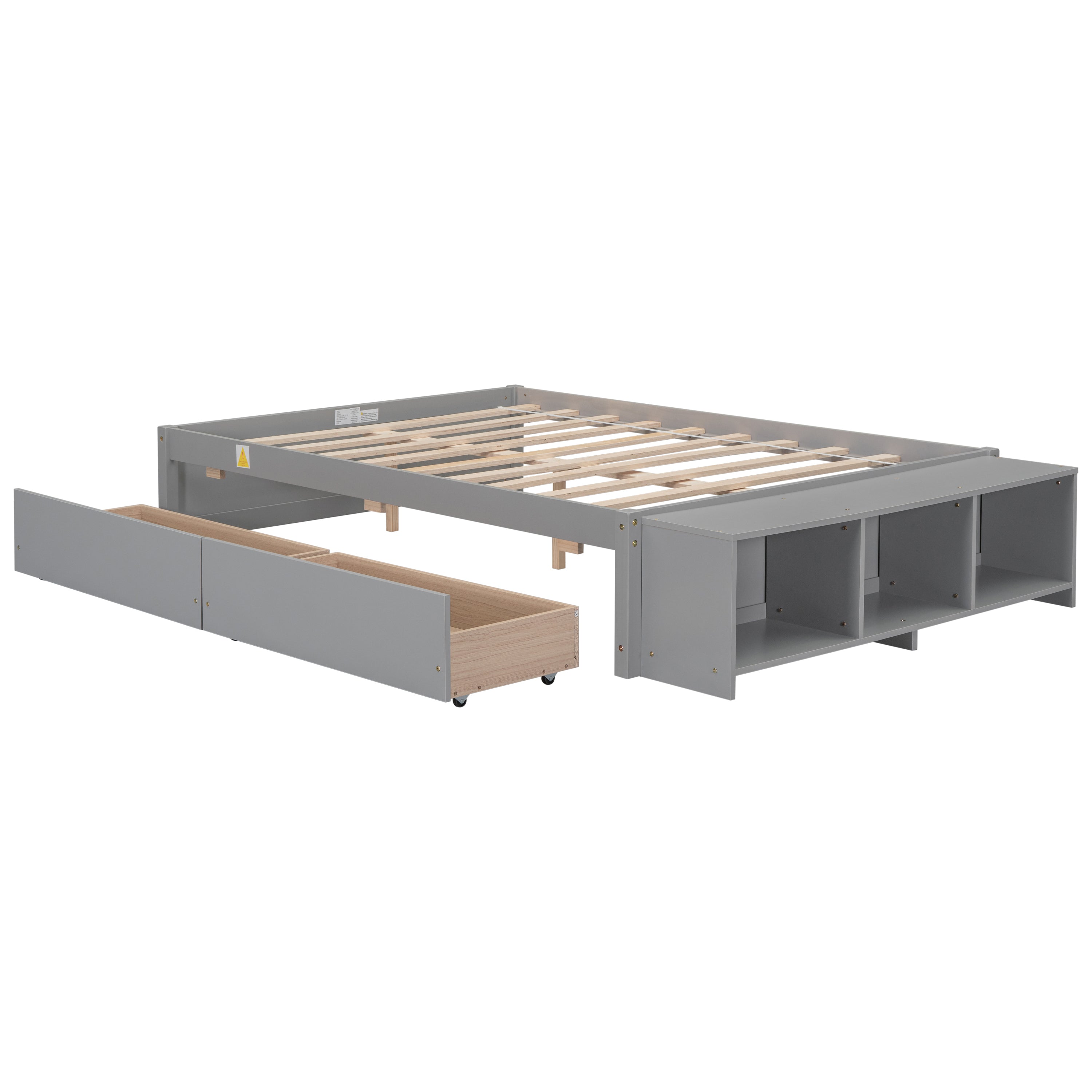 HAOYYE Full Size Bed with Storage Case, 2 Storage Drawers, Lengthwise Support Slat, Grey Heavy Duty Sturdy Bed Frame, Space-Saving Modern Design, Easy Assembly, Durable Stylish Home Furniture, Versatile Bedroom Storage Solution.