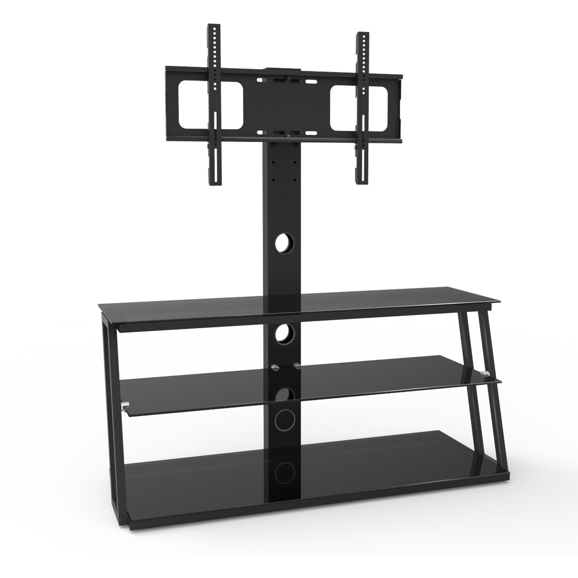 HAOYYE Black Multi-Function Angle And Height Adjustable Tempered Glass TV Stand Sturdy Space-Saving Heavy Duty Modern Design Easy Assembly Durable Stylish Home Furniture Versatile