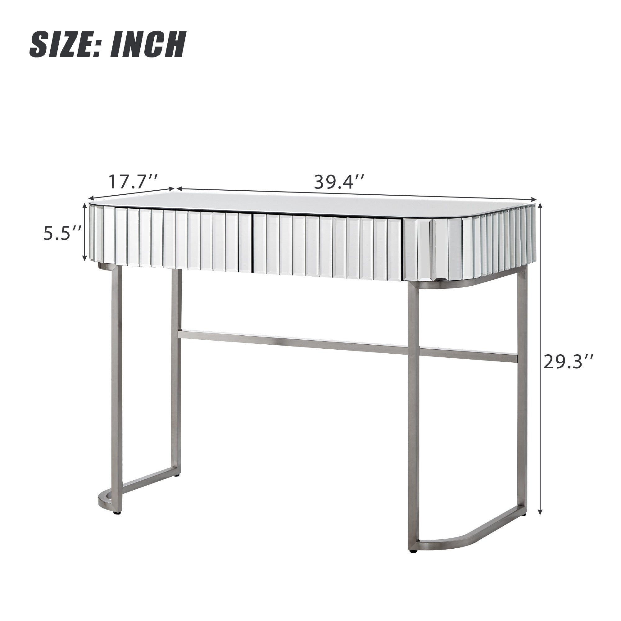 HAOYYE 39" Mirrored Makeup Vanity Table with Stainless Steel Base, Mirrored Console Dressing Table with 2 Drawers,Versatile Desk for Bedroom and Office, Silver