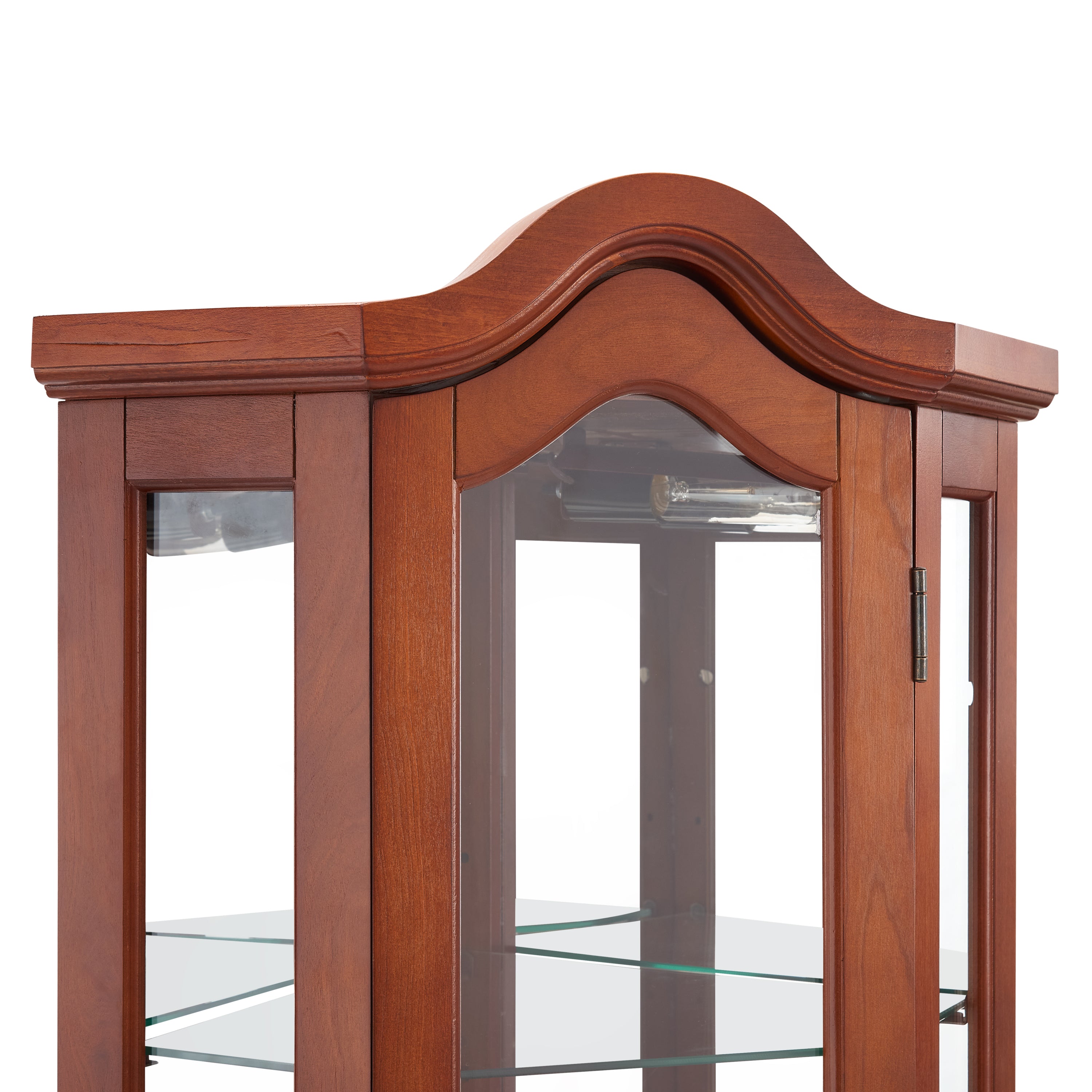 HAOYYE Corner Curio Cabinet with Adjustable Tempered Glass Shelves, Mirrored Back, LED Lights, Elegant Display Cabinet in Walnut Finish, Sturdy Space-Saving Design, Modern Heavy Duty Storage for Home, Office, Living Room