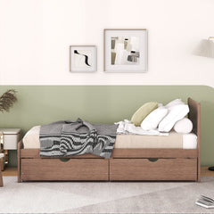HAOYYE Modern Twin Size Platform Bed Frame With 2 Drawers, Walnut Finish, Space-Saving Heavy Duty Construction, Ideal For Adults And Dorm Rooms, Easy Assembly Bedroom Furniture