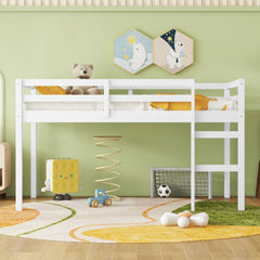 HAOYYE Solid Wooden, Rubber Wooden Twin Loft Bed with Ladder, Bed Platform of Strengthened Slats , White Sturdy Space-Saving Heavy Duty Modern Design Adults Dorm Room Easy Assembly Bedroom Furniture