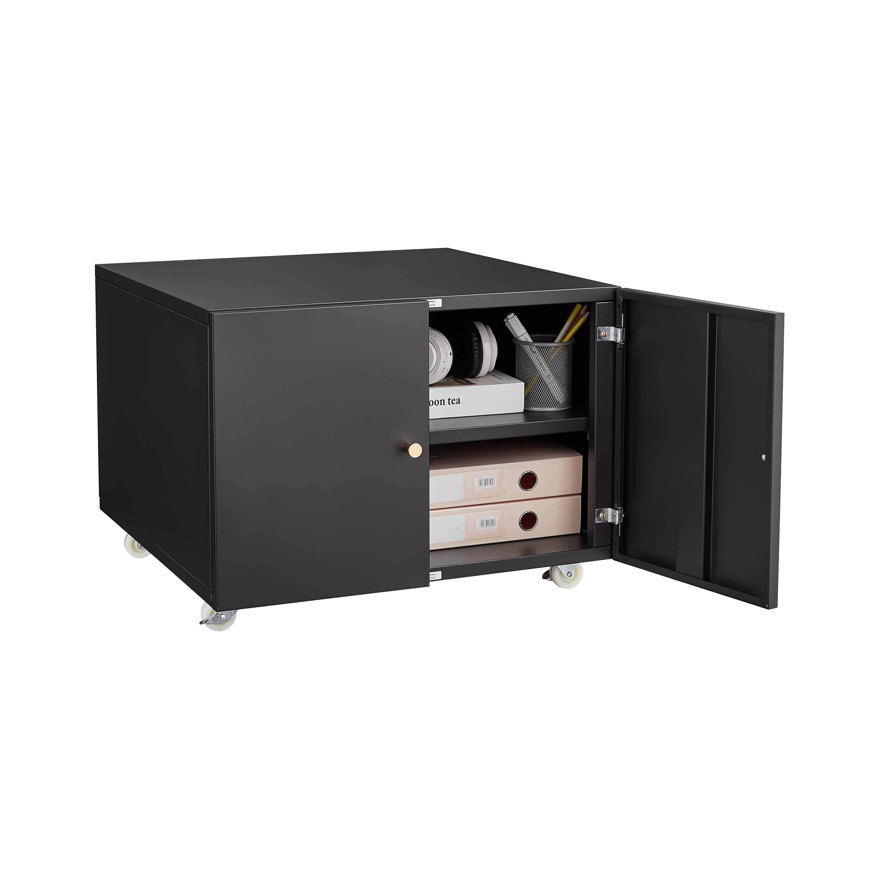 HAOYYE Steel Copier Cabinet with 2 Doors, Mobile Printer Stand with Adjustable Shelf, Locking Wheels, Sturdy Space-Saving Heavy Duty Office Furniture, Easy Assembly