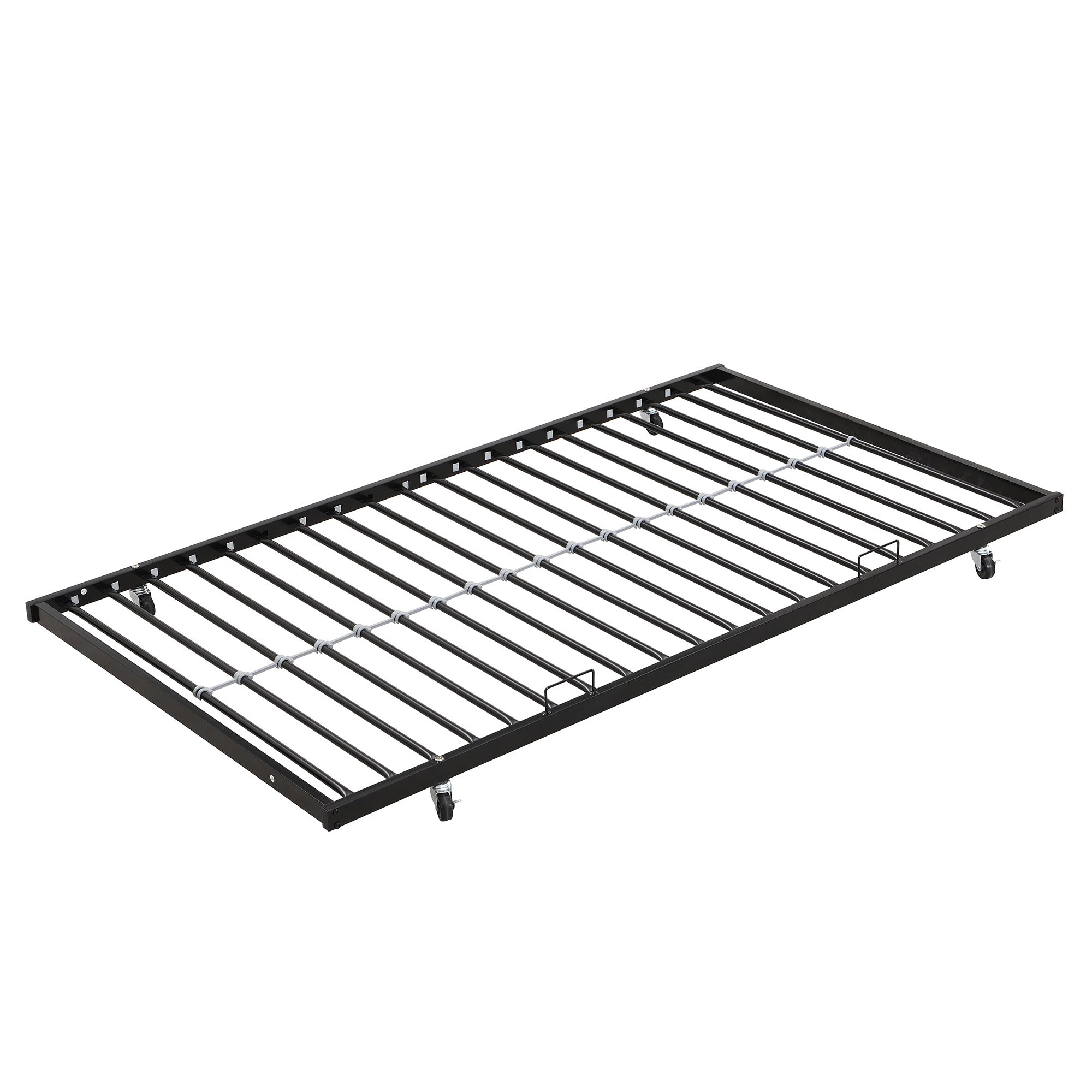 HAOYYE Twin Over FULL Metal Bunk Bed with Trundle 2 - Side Ladder and Full-Length Guardrail, No Box Spring Needed, Large Under Bed Storage, Easy Assemble , Black & Brown Sturdy Space-Saving Heavy Duty