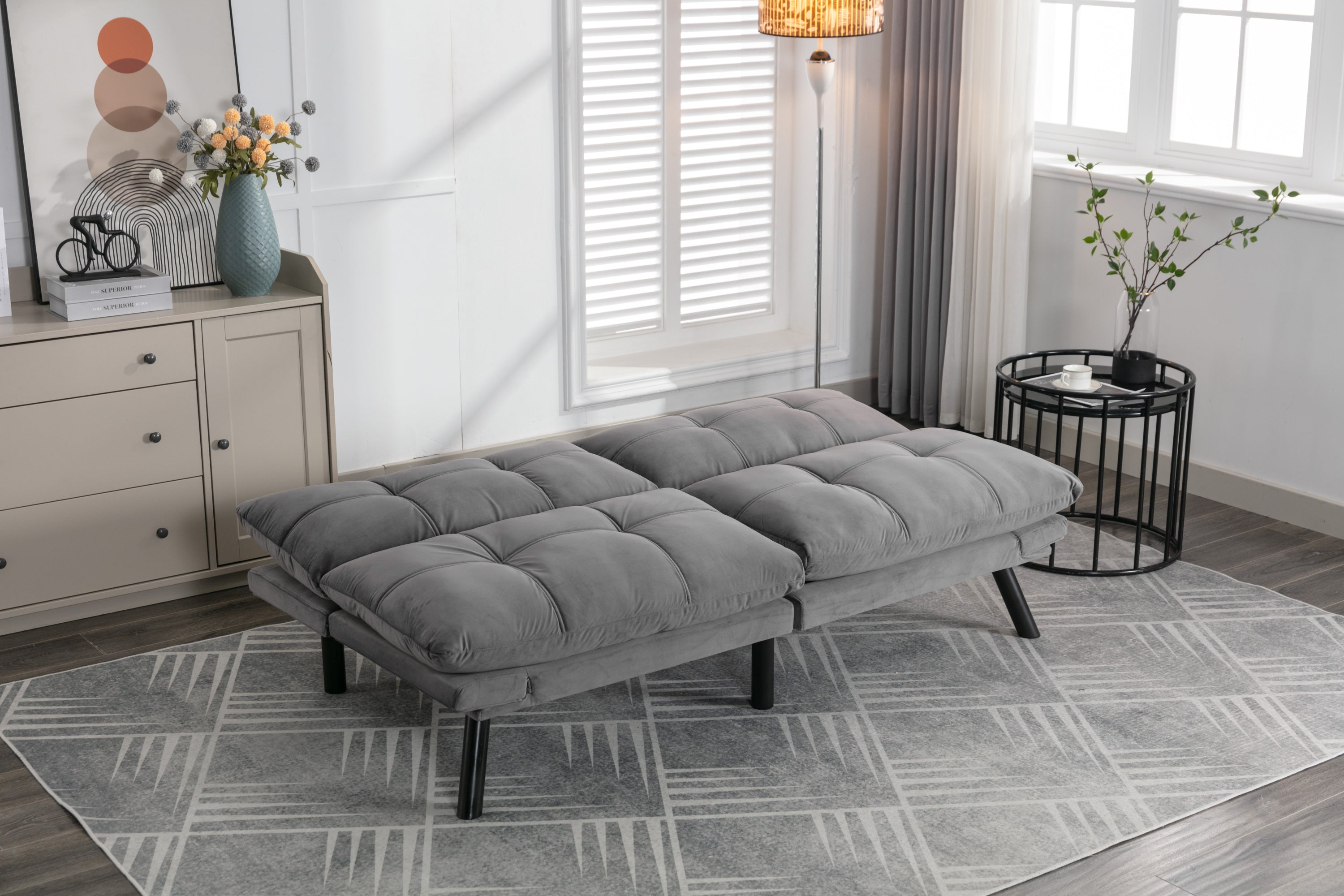 HAOYYE Light Grey Convertible Folding Modern sofa Bed Sturdy Space-Saving Heavy Duty Modern Design Adults Dorm Room Easy Assembly Bedroom Furniture