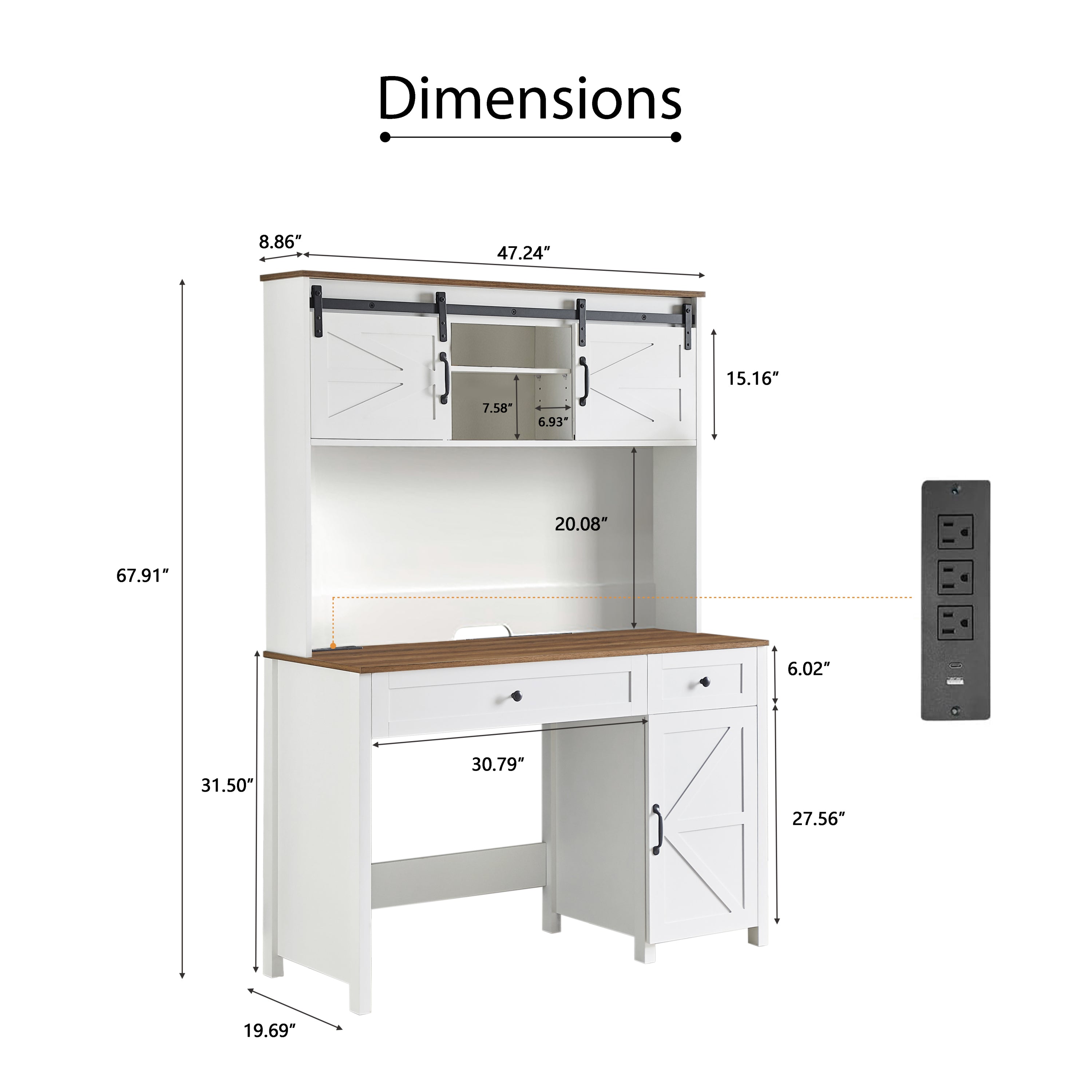 HAOYYE Farmhouse Executive Desk With Drawers, Rustic Home Office Desk With Charging Station, File Drawer, Storage Cabinet, Sturdy Space-Saving Heavy Duty Computer Writing Desk (Antique White)