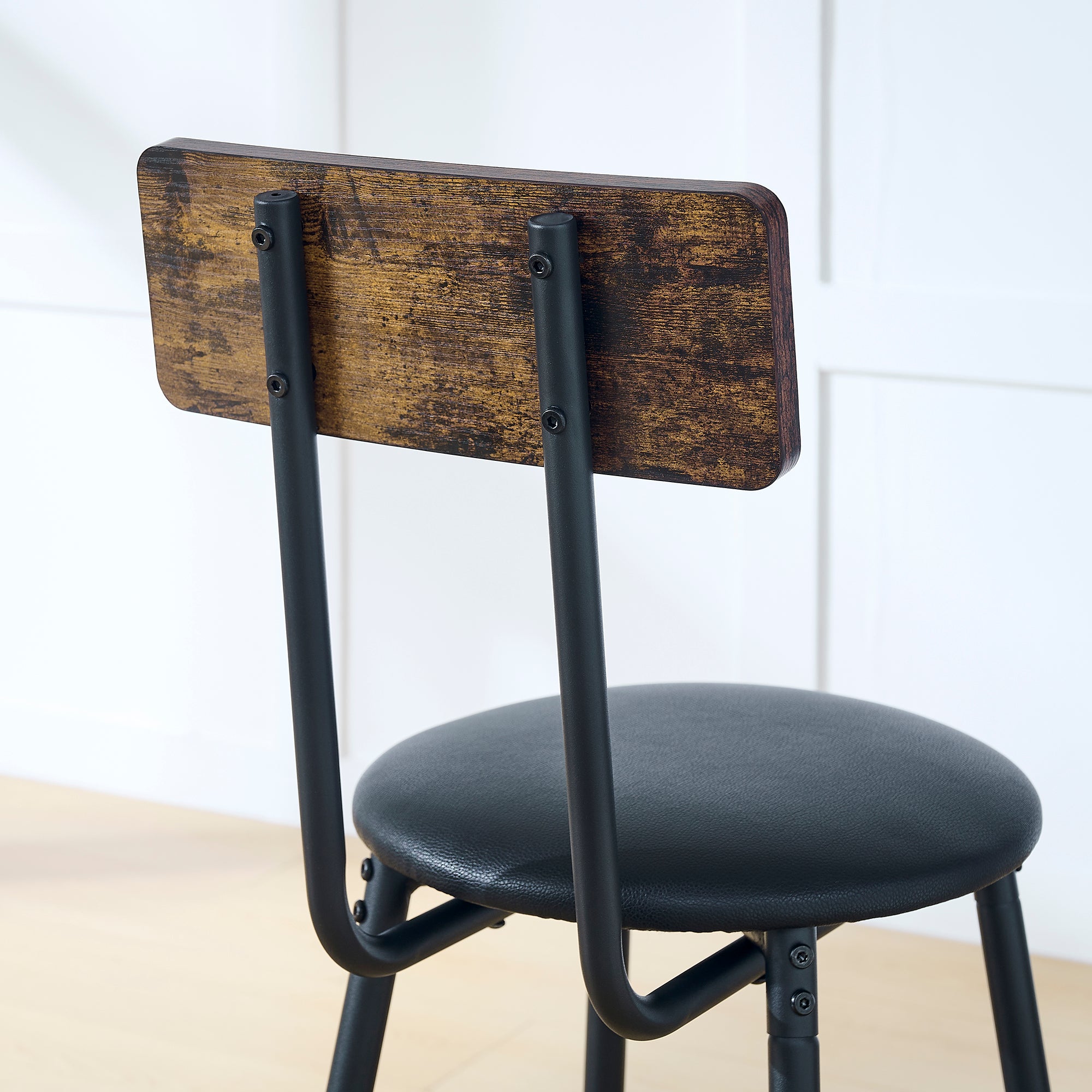 HAOYYE Round bar table and stool set with shelf, upholstered stool with backrest, Rustic Brown, 24.17"W x 24.17"D x 36.02"H Sturdy Space-Saving Heavy Duty Modern Design Adults Dorm Room Easy Assembly