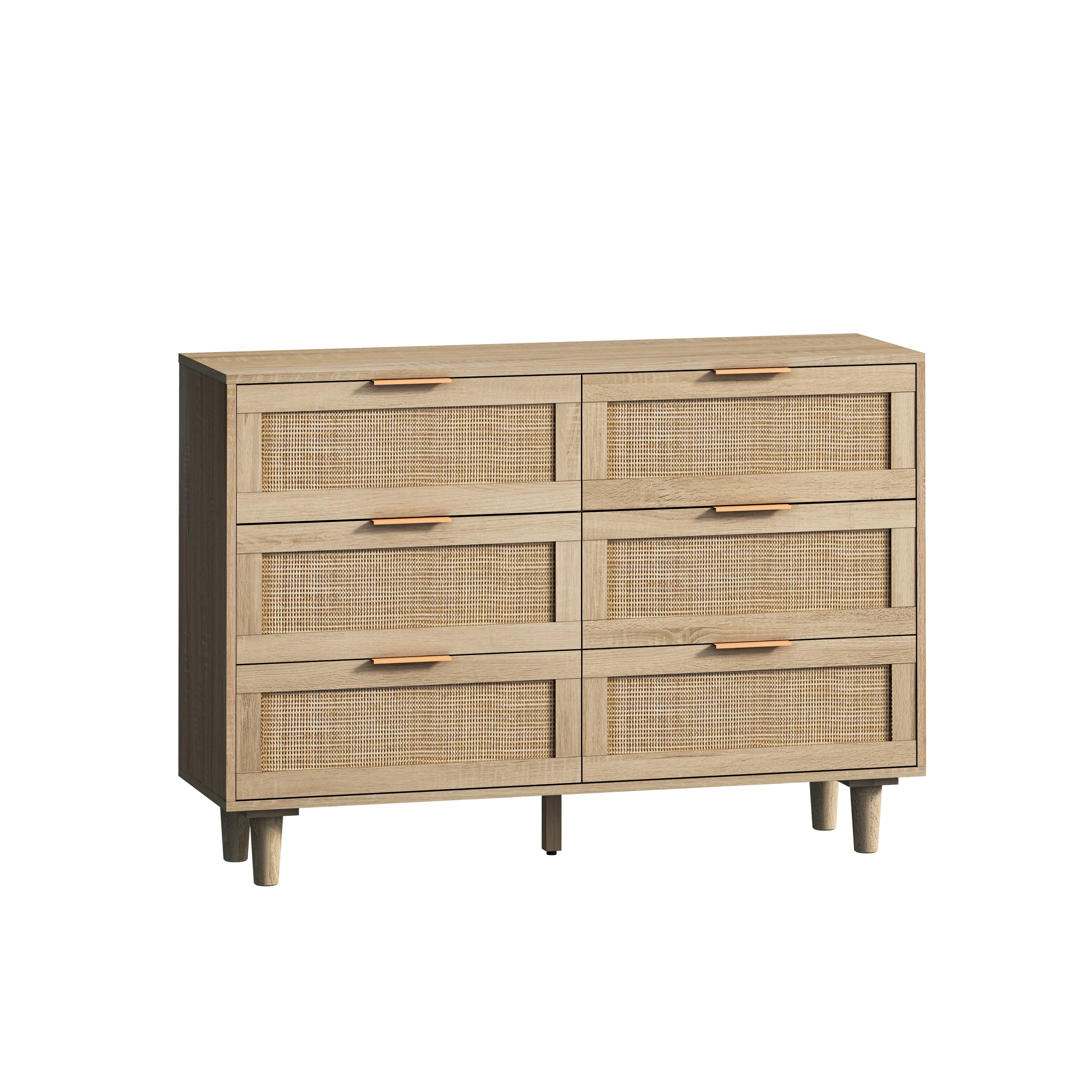 HAOYYE Natural 6-Drawer Rattan Storage Cabinet for Bedroom, Living Room, Sturdy Space-Saving Design, Heavy Duty Construction, Modern Style, Easy Assembly