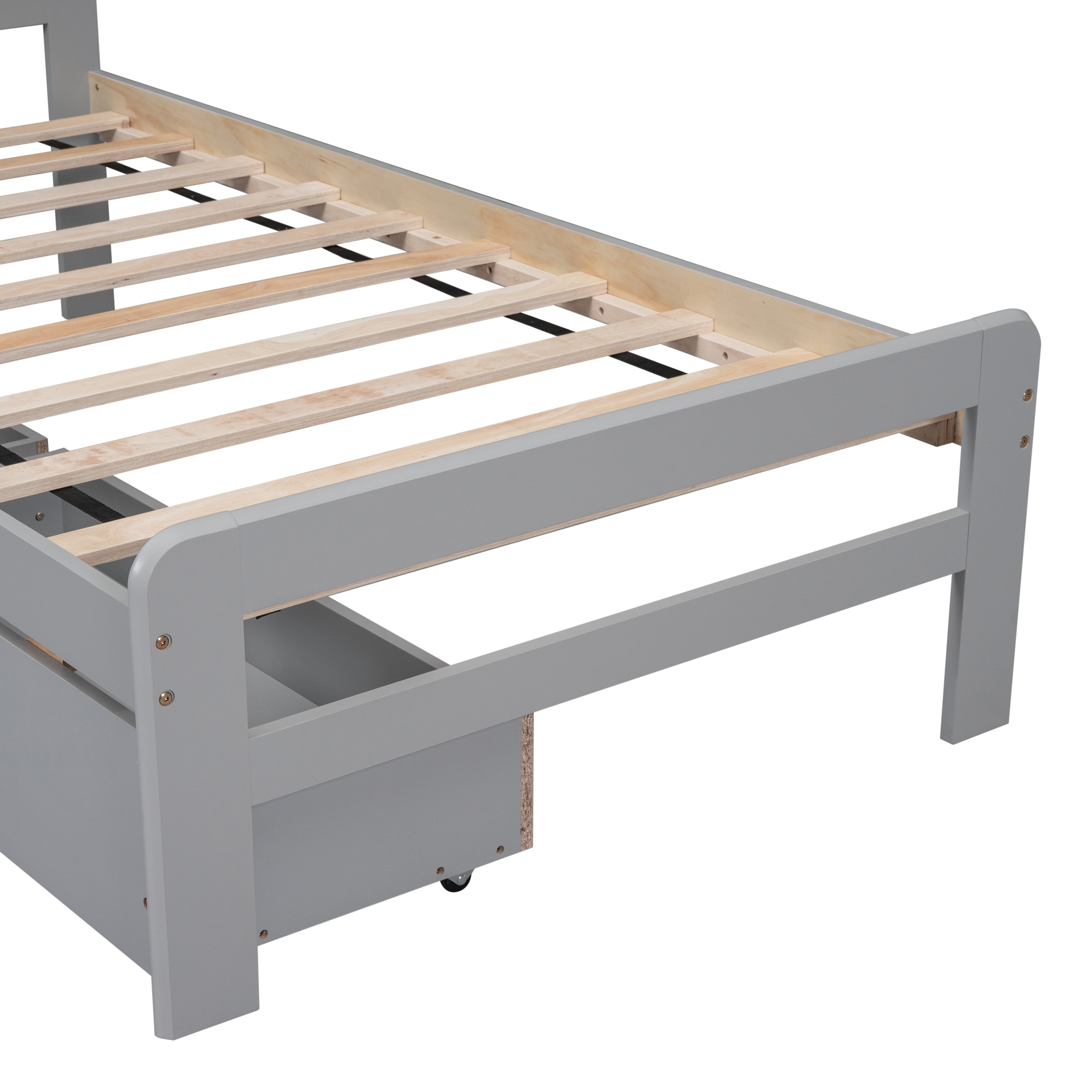 HAOYYE Modern Twin Platform Bed Frame with 2 Drawers, Sturdy Space-Saving Design, Heavy Duty Construction, Easy Assembly, Bedroom Furniture for Adults, Gray Color