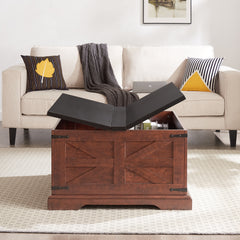 HAOYYE Farmhouse Coffee Table With Hidden Storage, Square Wood Cocktail Table With Hinged Lift Top, Rustic Barn Style Center Table For Living Room, Oak Finish