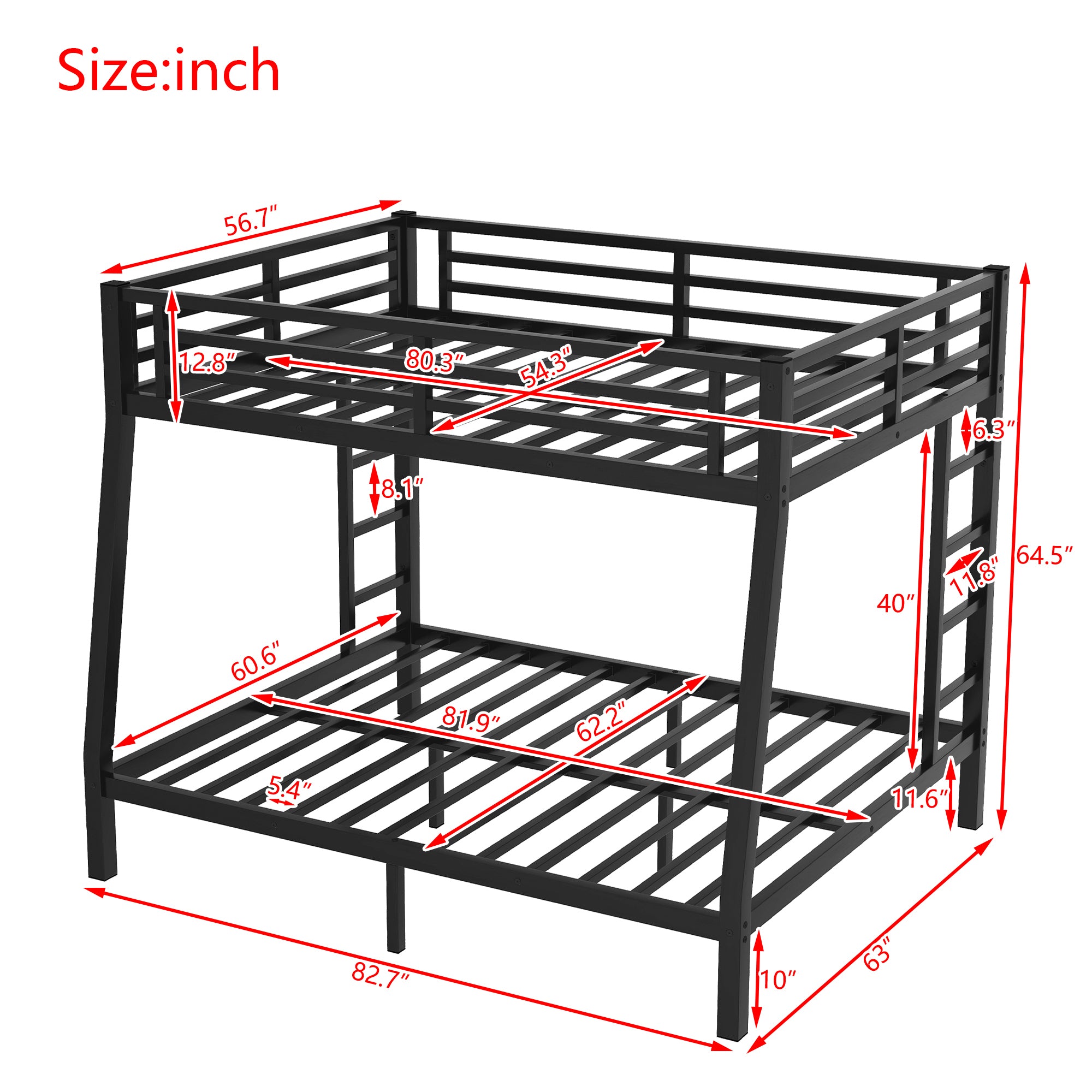 HAOYYE Metal Full XL over Queen Bunk Bed for Teens and Adults,Space-Saving/Noise Reduced/No Box Spring Needed, Old SKU W1307S00020 Sturdy Heavy Duty Modern Design Dorm Room Easy Assembly