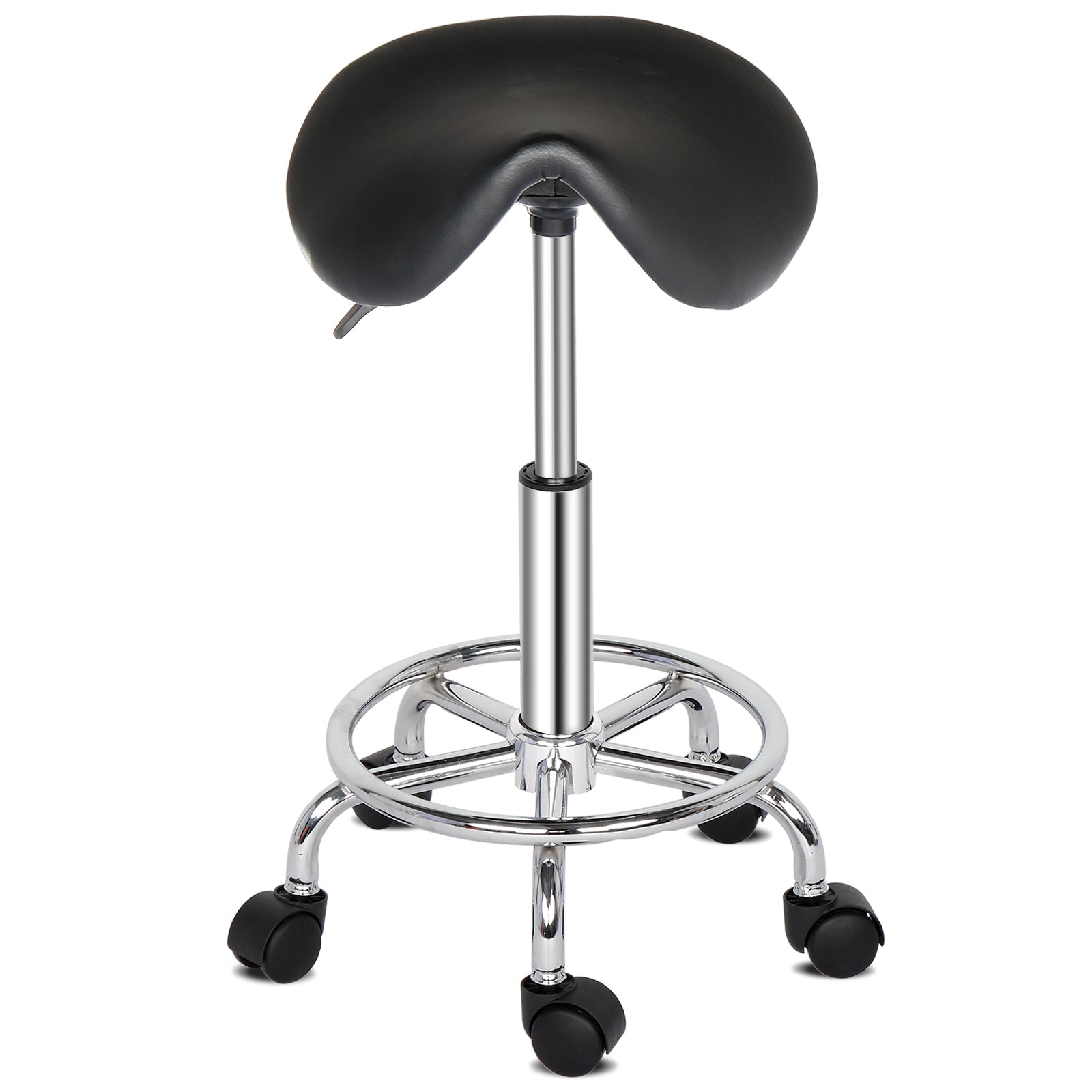 HAOYYE Saddle Bar Stool with Swivel Base and Footrest, Modern Backless Adjustable Height Stool for Kitchen Island Dining Room Counter Seating Black