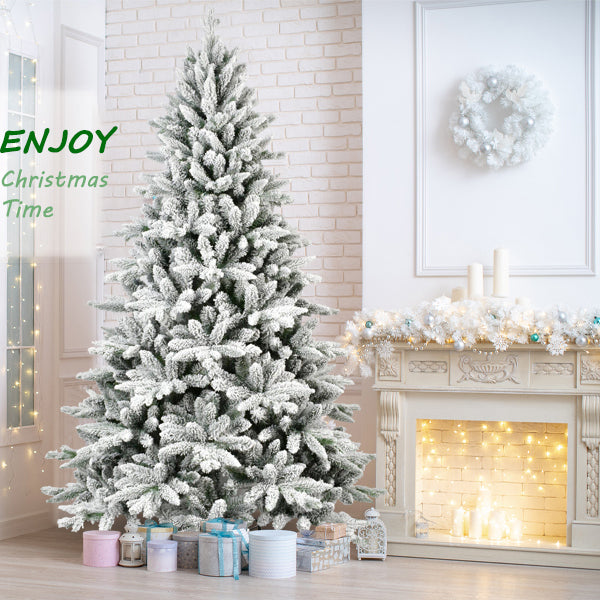 HAOYYE 7FT PE & PVC Flocked Artificial Christmas Tree ,With 1514 branch tips and metal stand,Foldable Fake Tree with Realistic Snowy Foliage for Home Decoration Sturdy Space-Saving Heavy Duty Modern Design