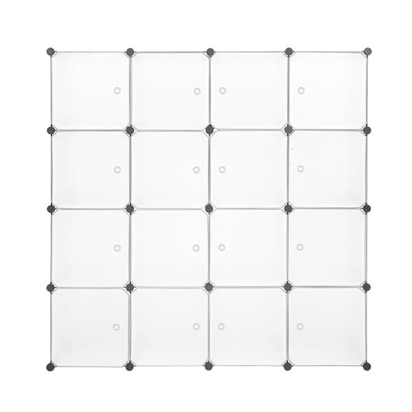 HAOYYE Modular Closet Organizer Plastic Cabinet, 16 Cube Shelving With Doors, DIY Bookcase System, White Sturdy Design, Durable Multipurpose Storage Solution, Modern And Stylish