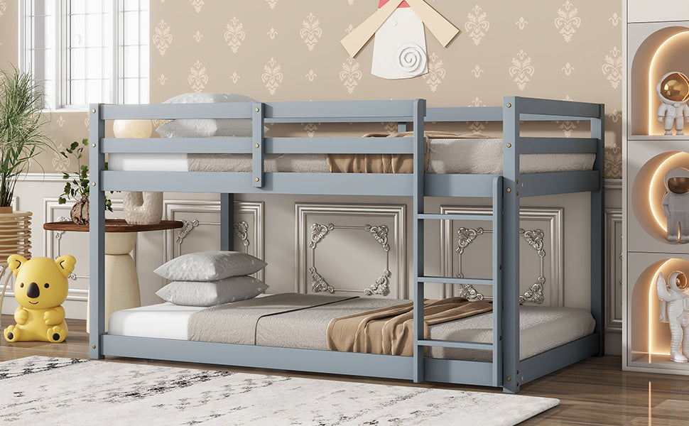 HAOYYE Solid Wooden, Solid Rubber Wooden Twin over Twin Loft Bed with Ladder, with Bed Platform of Strengthened Slats , Grey Sturdy Space-Saving Heavy Duty Modern Design Adults Dorm Room Easy Assembly