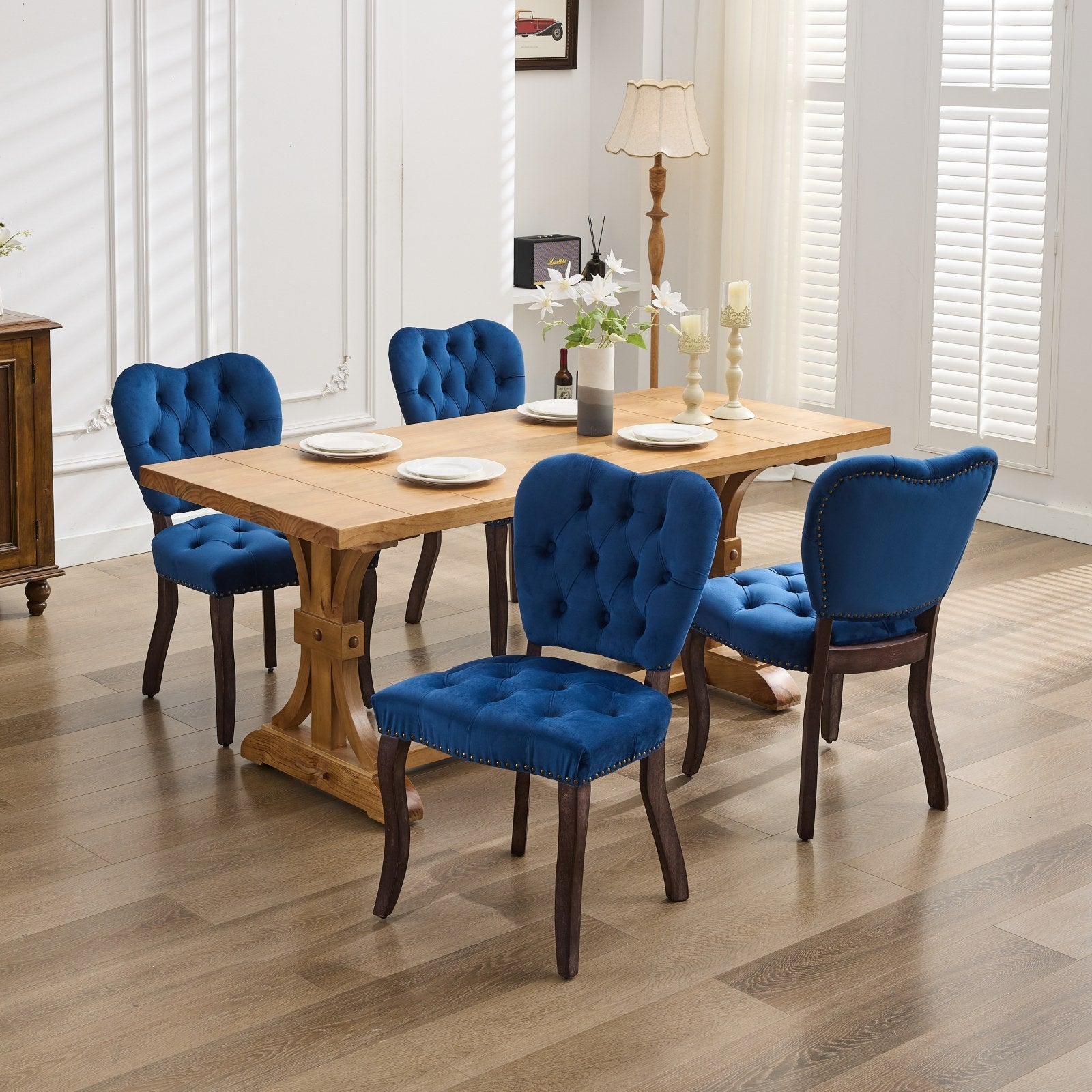 HAOYYE French Vintage Tufted Upholstered Fabric Dining Chair,Set of 2,Blue,SW1869BL Sturdy Space-Saving Heavy Duty Modern Design Easy Assembly Durable Stylish Home Furniture Versatile