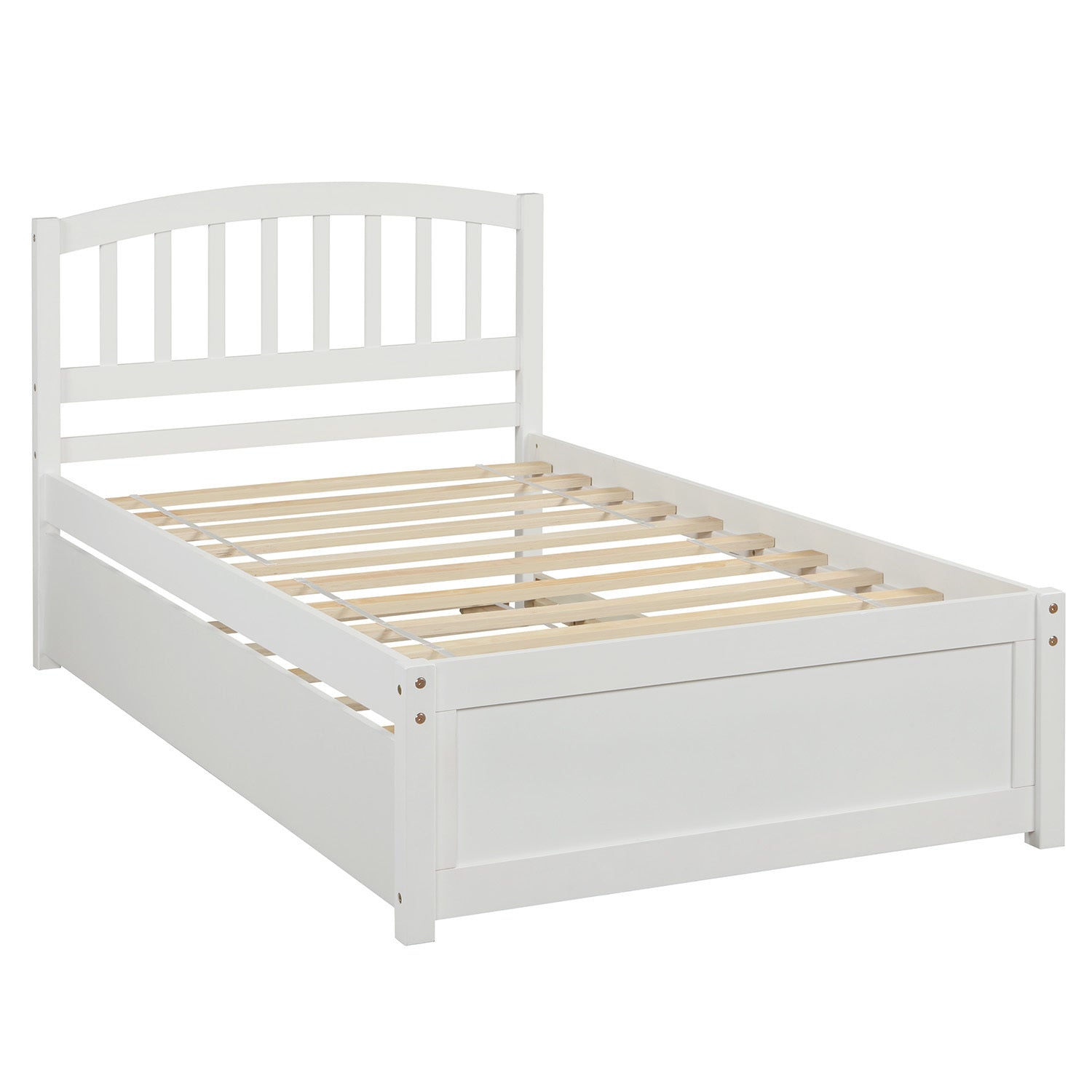 HAOYYE Twin size Platform Bed Wood Bed Frame with Trundle, White Sturdy Space-Saving Heavy Duty Modern Design Easy Assembly Durable Stylish Home Furniture Versatile