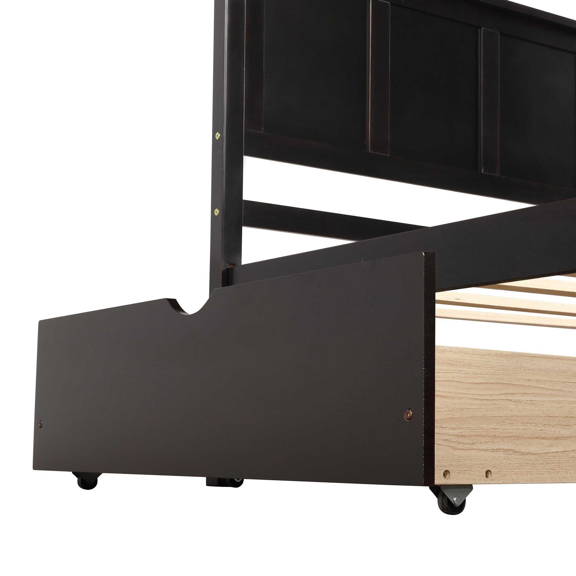 HAOYYE Platform Storage Bed, Twin Size Frame with Two Drawers on Wheels, Espresso, Sturdy Space-Saving Design, Heavy Duty Construction, Easy Assembly, Durable and Stylish Home Furniture