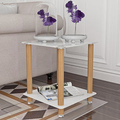 HAOYYE One Piece White And Oak Side Table with Two Tier Storage Shelf for Adults Dorm Room and Living Spaces Perfect as Nightstand, End Table or Sofa Table Featuring Heavy Duty Construction, Space Saving Functionality and Easy Assembly