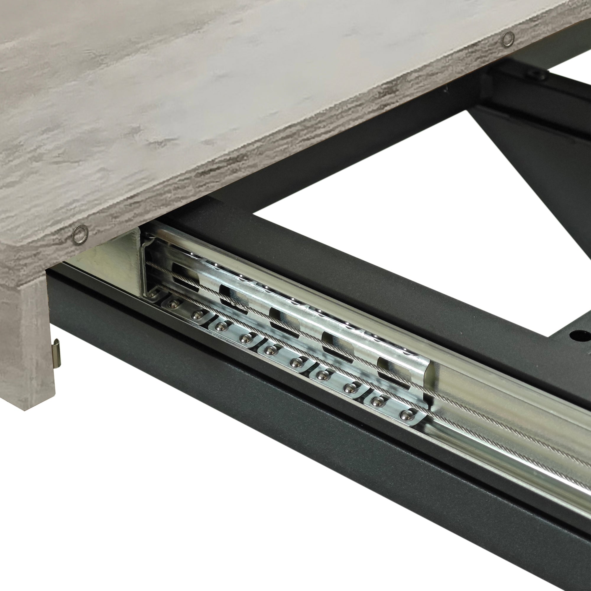HAOYYE Retro Rectangular Extendable Dining Table, Gray Carole Top with Black Embossed Center Plate, Sturdy Black Cross Iron Base, Modern Dining Table with Built-in Storage Box, Space-Saving Design for Dining Room, Kitchen, and Apartment, Easy Assembly