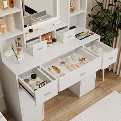 HAOYYE Smart Mirror Dressing Table with Drawers and Storage Cabinet, Modern Design Dressing Table with Soft Dressing Pad for Bedroom, Dressing Room, Sturdy Space-Saving Heavy Duty Construction, Ideal for Adults