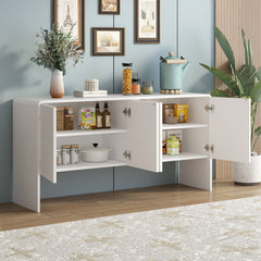 HAOYYE Minimalist Style 60"L Large Storage Space Sideboard with 4 Doors and Rebound Device for Living Room and Entryway (White) Sturdy Space-Saving Heavy Duty Modern Design Adults Dorm Room