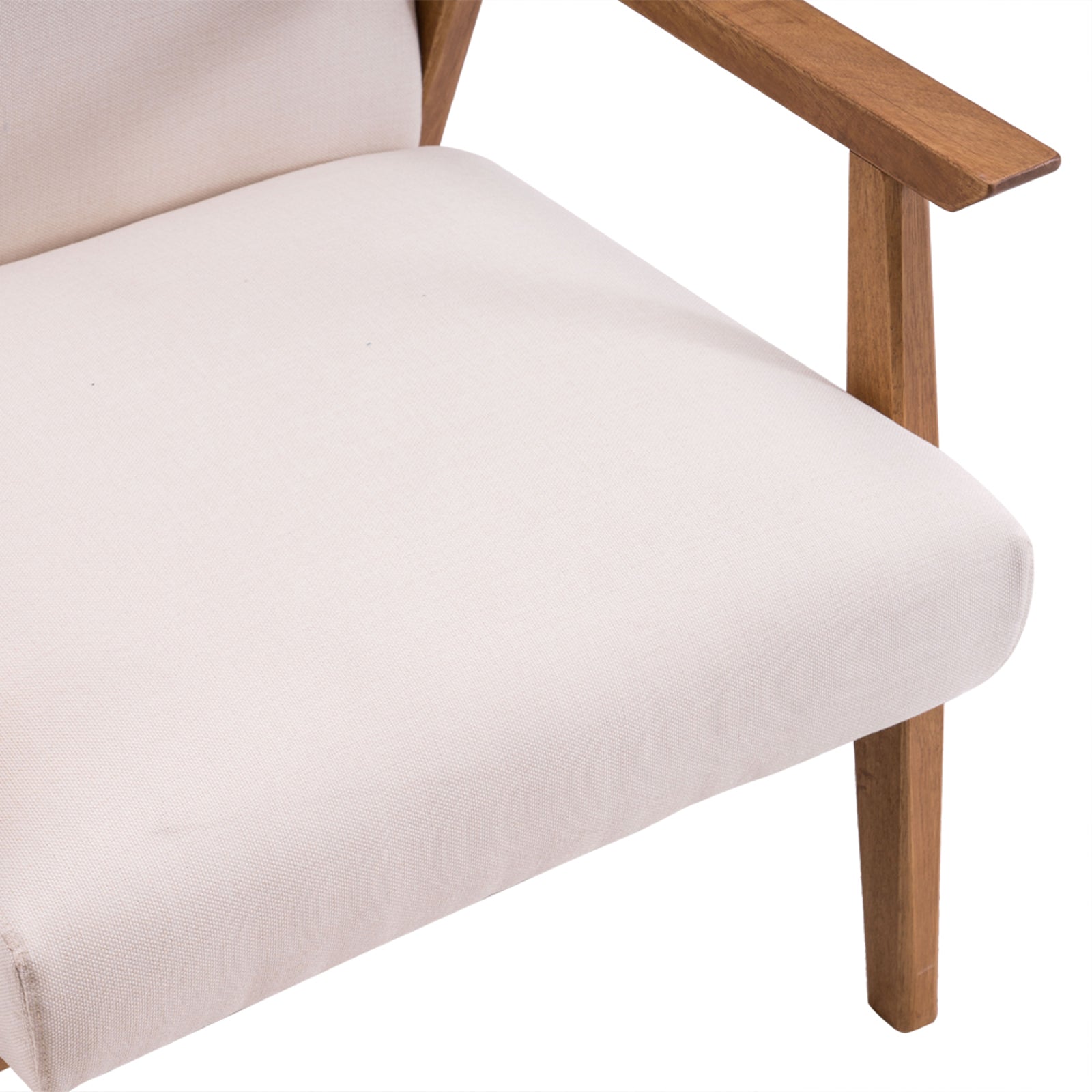 HAOYYE Solid Wood Retro Single Sofa Chair With Comfortable Backrest, Simple Elegant Design, Durable Frame, Beige Upholstery, Stylish Living Room Accent Chair, Perfect For Home And Office Seating