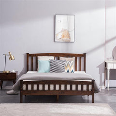 HAOYYE Queen Platform Bed Frame with Vertical Slatted Headboard in Walnut Color, Modern Wood Bed Frame with Sturdy Construction, Elegant Style for Bedroom, Guest Room, Easy Assembly