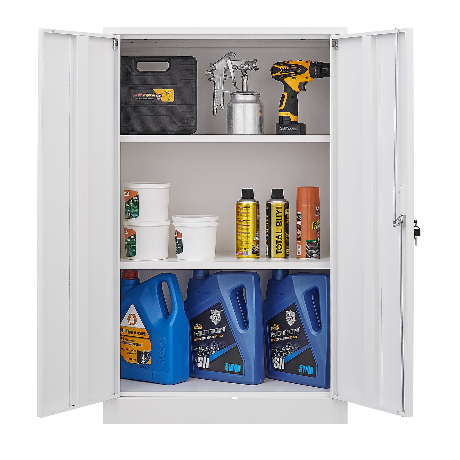 HAOYYE Metal Storage Cabinet with Locking Doors and Adjustable Shelves, Folding Filing Storage Locker Cabinet for Home Office, School, Garage, Durable and Space-Saving White Storage Solution