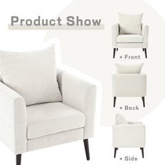 HAOYYE Barrel Chair, Chenille Accent Chair, Fabric Armchair Club Chair,Upholstered Arm Chair with Solid Wood Legs,Waist Pillow,Padded Single Chair for Living Room/Bedroom/Study/Waiting Room,Beige Sturdy