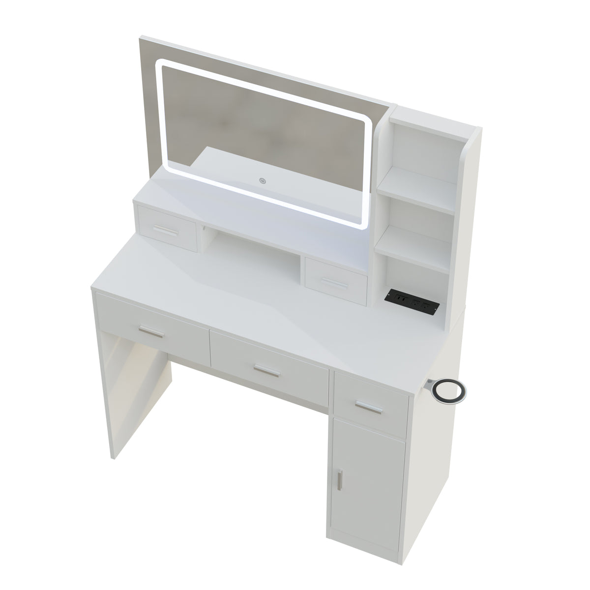 HAOYYE Smart Mirror Dressing Table with Drawers and Storage Cabinet, Modern Design Dressing Table with Soft Dressing Pad for Bedroom and Dressing Room, Sturdy Space-Saving Heavy Duty Construction, Ideal for Adults