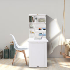 HAOYYE Modern Compact Wood Wall Mounted Folding Desk Cabinet Convertible Writing Desk for Home Office with Storage, White Sturdy Space-Saving Heavy Duty Modern Design Adults Dorm Room Easy Assembly