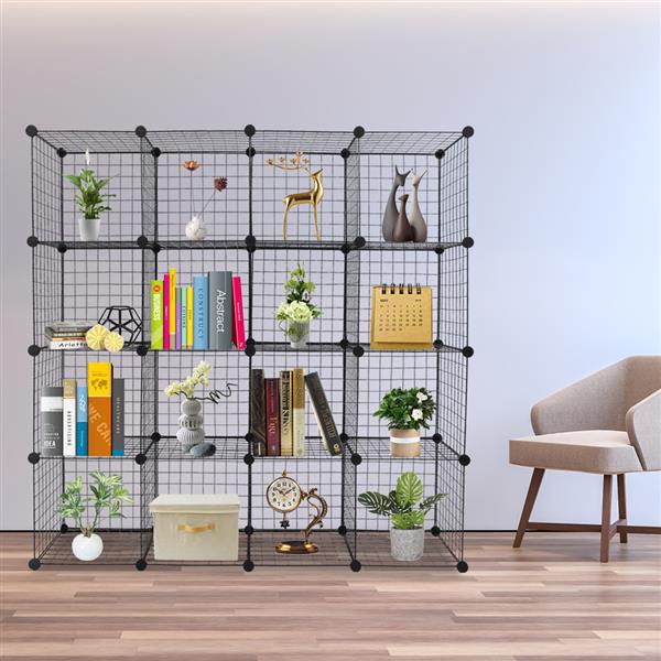 HAOYYE 16-Cube Organizer Cube Storage Shelving Unit, Wire Cube Storage Origami Shelves, Metal Grid Modular Cubbies Organizer Bookcase, Soft Cozy Warm Flannel Fleece Home Decor, Stylish Space-Saving Solution, Versatile Shelving System
