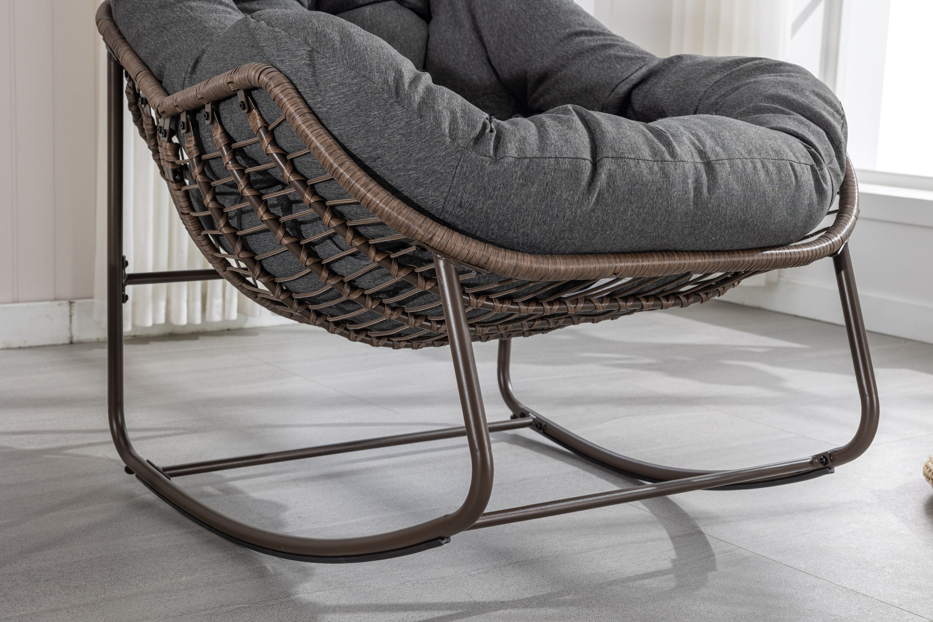 HAOYYE Outdoor Rattan Rocking Chair,Padded Cushion Rocker Recliner Chair Outdoor for Front Porch, Living Room, Patio, Garden, Grey Sturdy Space-Saving Heavy Duty Modern Design Adults Dorm Room
