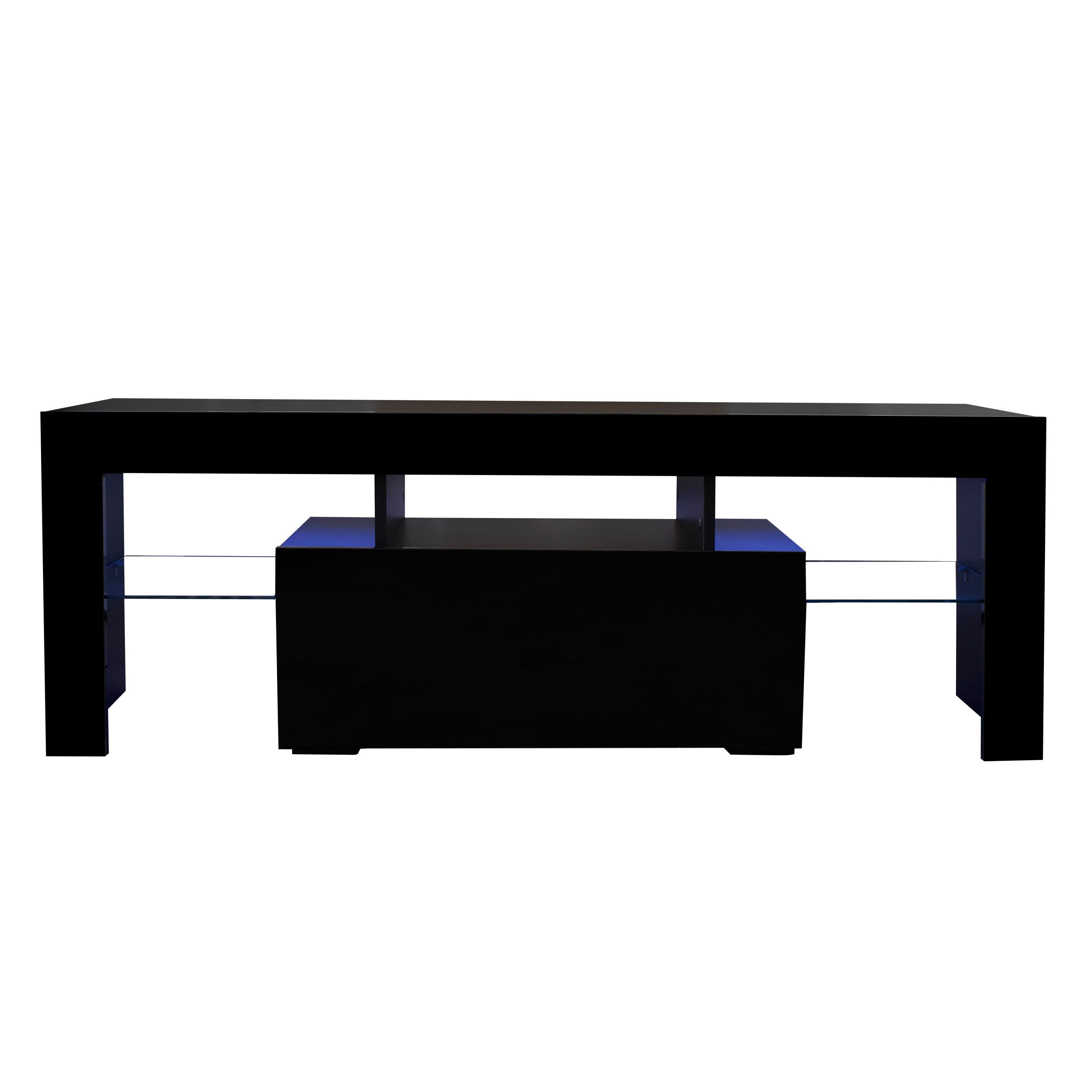 HAOYYE Black TV Stand with LED RGB Lights,Flat Screen TV Cabinet, Gaming Consoles - in Lounge Room, Living Room and Bedroom(Black) Sturdy Space-Saving Heavy Duty Modern Design Easy Assembly Durable Stylish