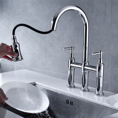 HAOYYE Bridge Kitchen Faucet with Pull-Down Sprayhead in Spot Sturdy Space-Saving Heavy Duty Modern Design Adults Dorm Room Easy Assembly Bedroom Furniture
