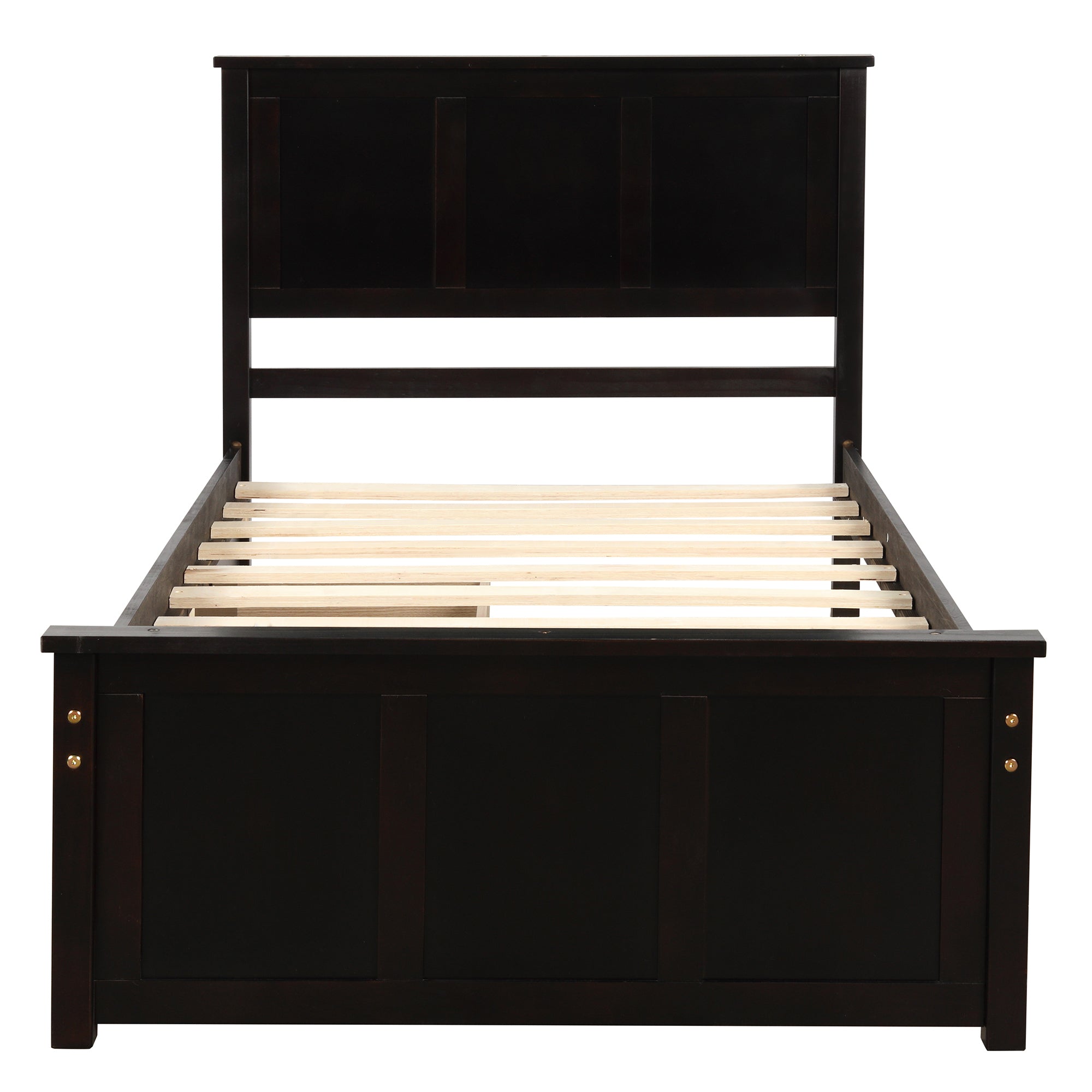 HAOYYE Platform Storage Bed, Twin Size Frame with Two Drawers on Wheels, Espresso, Sturdy Space-Saving Design, Heavy Duty Construction, Easy Assembly, Durable and Stylish Home Furniture