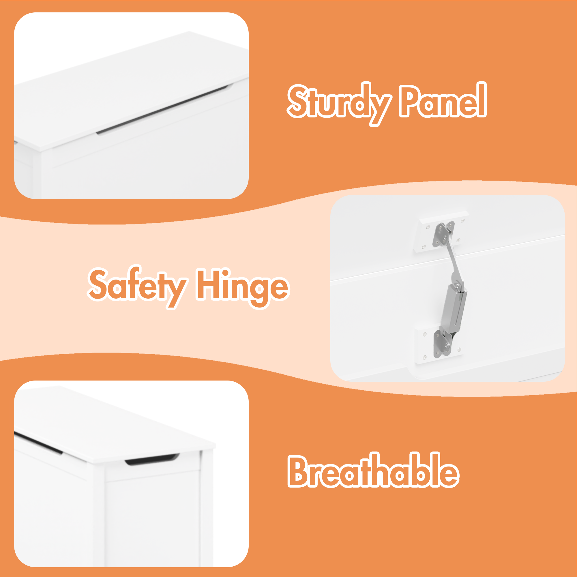 HAOYYE Wooden Toy Box Storage with Safety Hinged Lid, White, Sturdy Space-Saving Design, Easy Assembly, Durable and Stylish Home Furniture