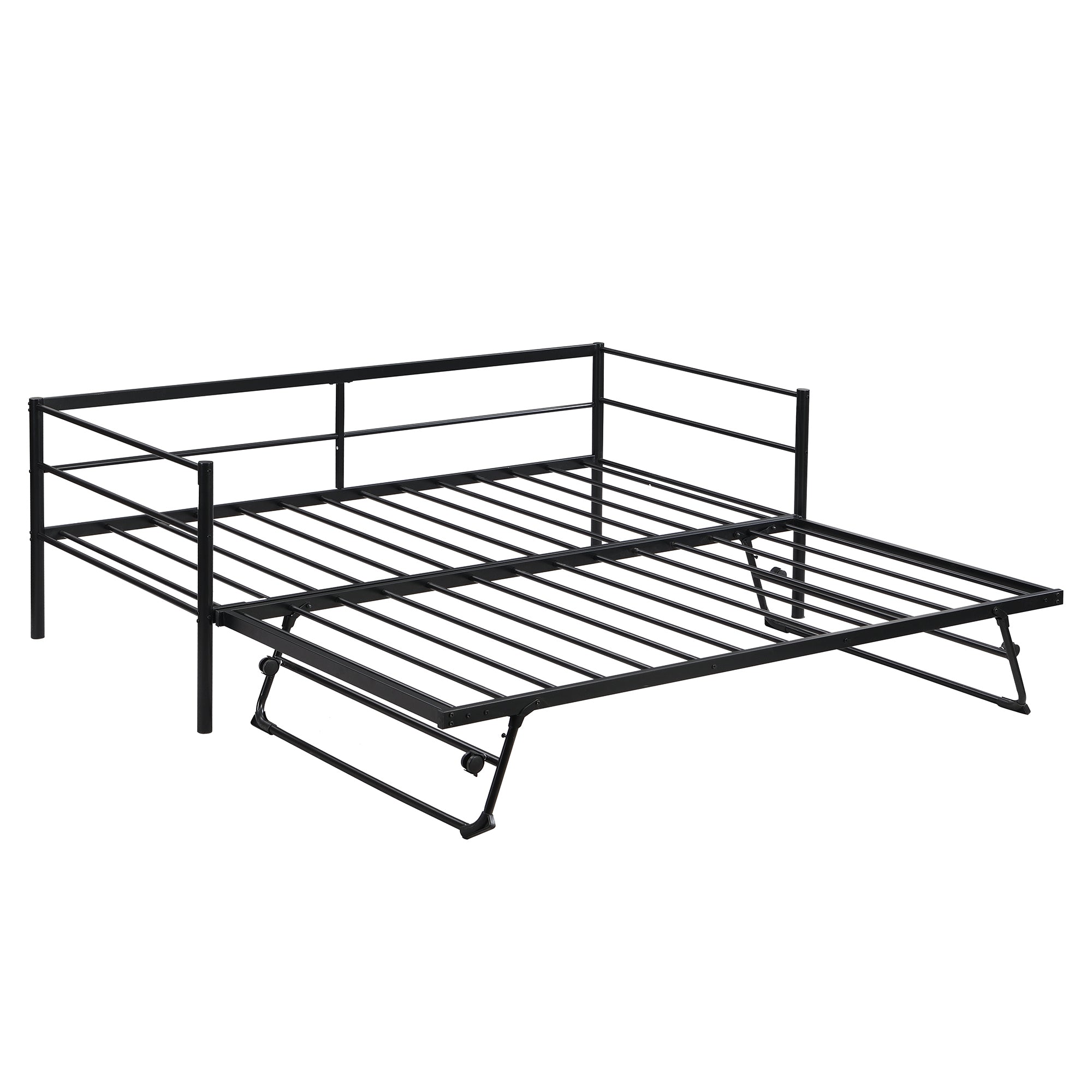 HAOYYE Twin Size Metal Daybed with Adjustable Trundle, Pop Up Trundle, Black Sturdy Space-Saving Heavy Duty Modern Design Adults Dorm Room Easy Assembly Bedroom Furniture